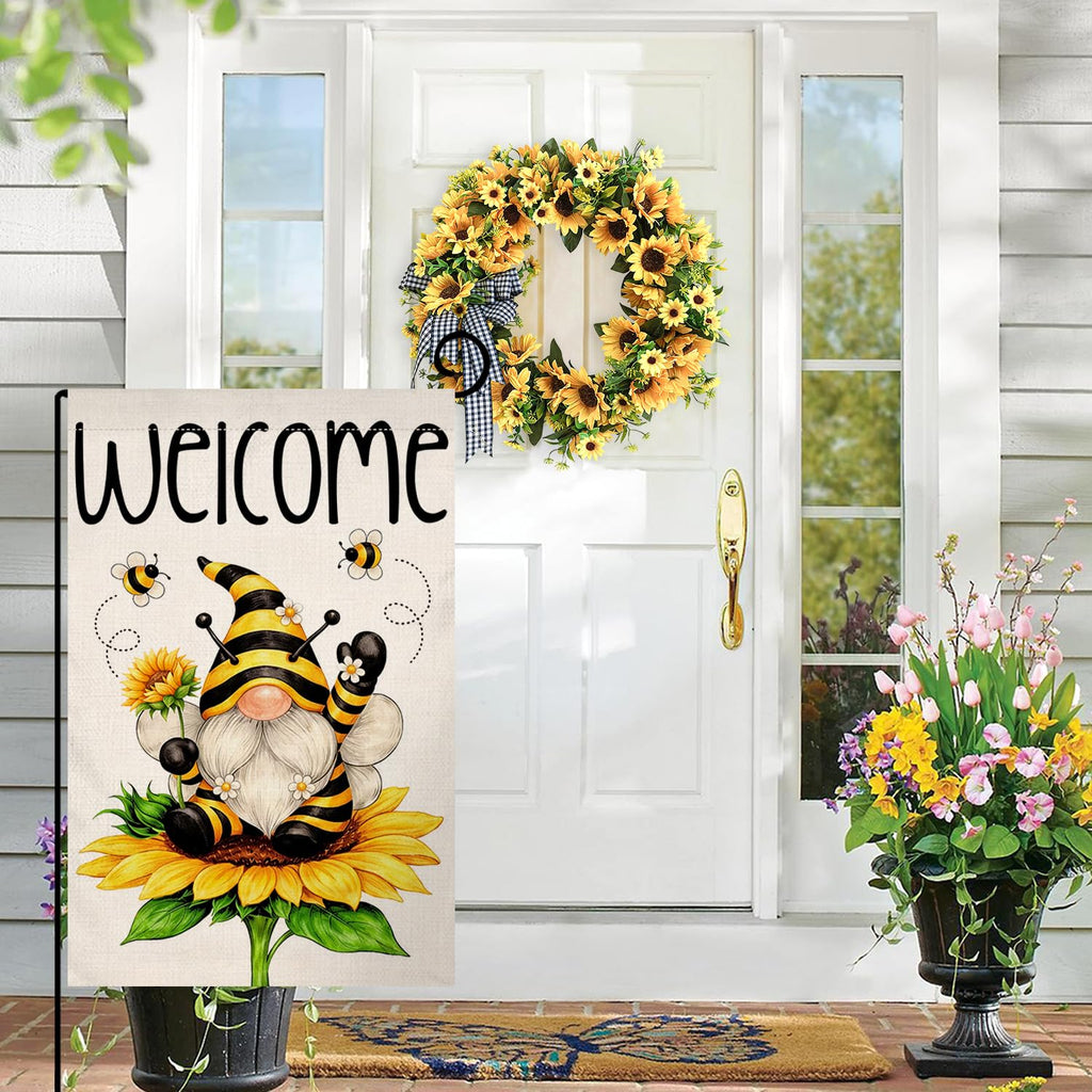 Summer Gnome Sunflower Garden Flag 12x18 Vertical Double Sided Welcome Spring Farmhouse Holiday Outside Decorations Burlap Yard Flag