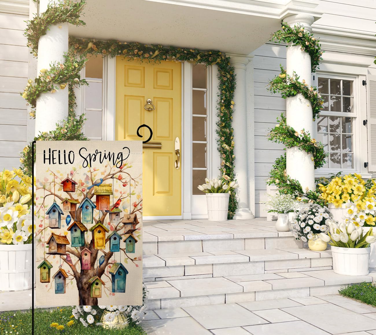 Spring Bird Garden Flag 12x18 Vertical Double Sided Floral Tree Farmhouse Holiday Outside Decorations Burlap Yard Flag