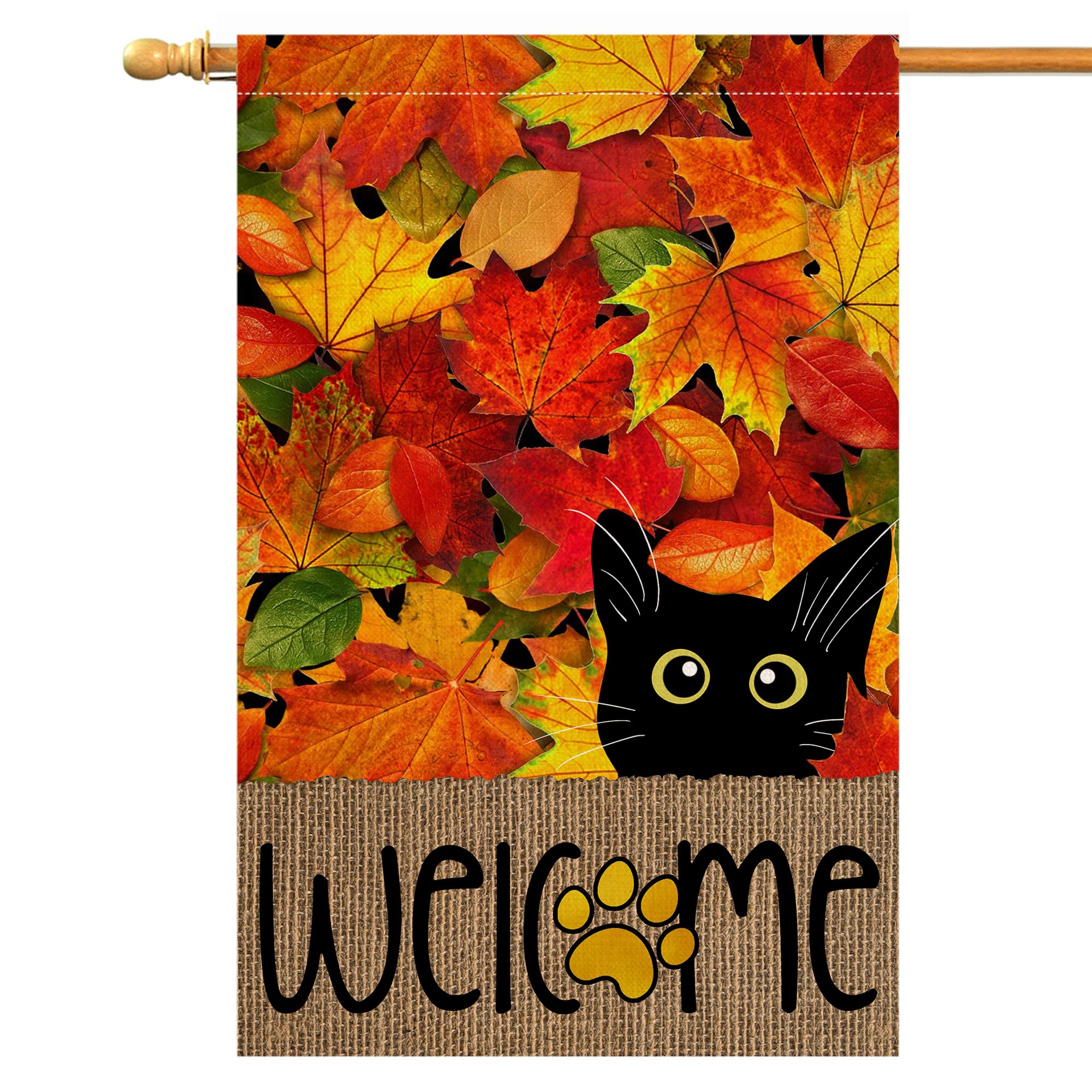 Spring Cat Flowers Garden Flag 12x18 Vertical Double Sided Purple Flowers Summer Farmhouse Holiday Outside Decorations Burlap Yard Flag
