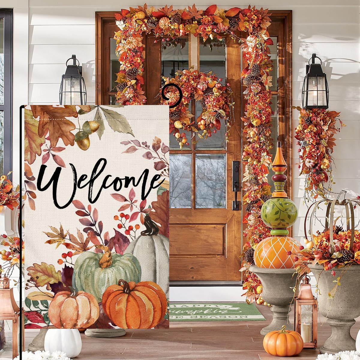 Fall Pumpkin Leaves Garden Flag 12x18 Vertical Double Sided Welcome Autumn Thanksgiving Holiday Outside Decorations Burlap Yard Flag