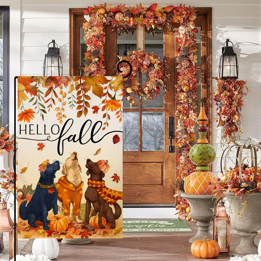 Fall Dogs Garden Flag 12x18 Vertical Double Sided Autumn Leaves Thanksgiving Holiday Outside Decorations Burlap Yard Flag
