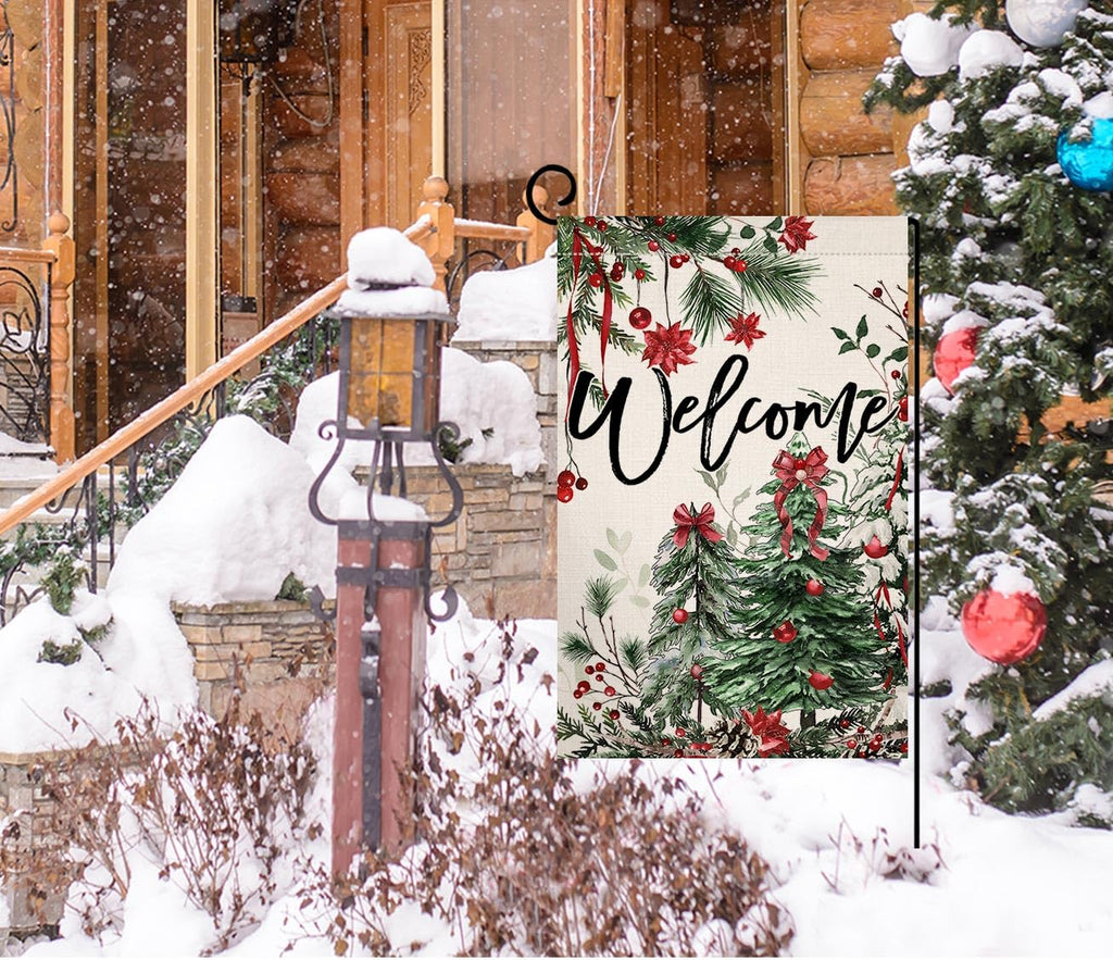 Christmas Trees Garden Flag 12x18 Vertical Double Sided Welcome Winter Holiday Outside Decorations Burlap Yard Flag
