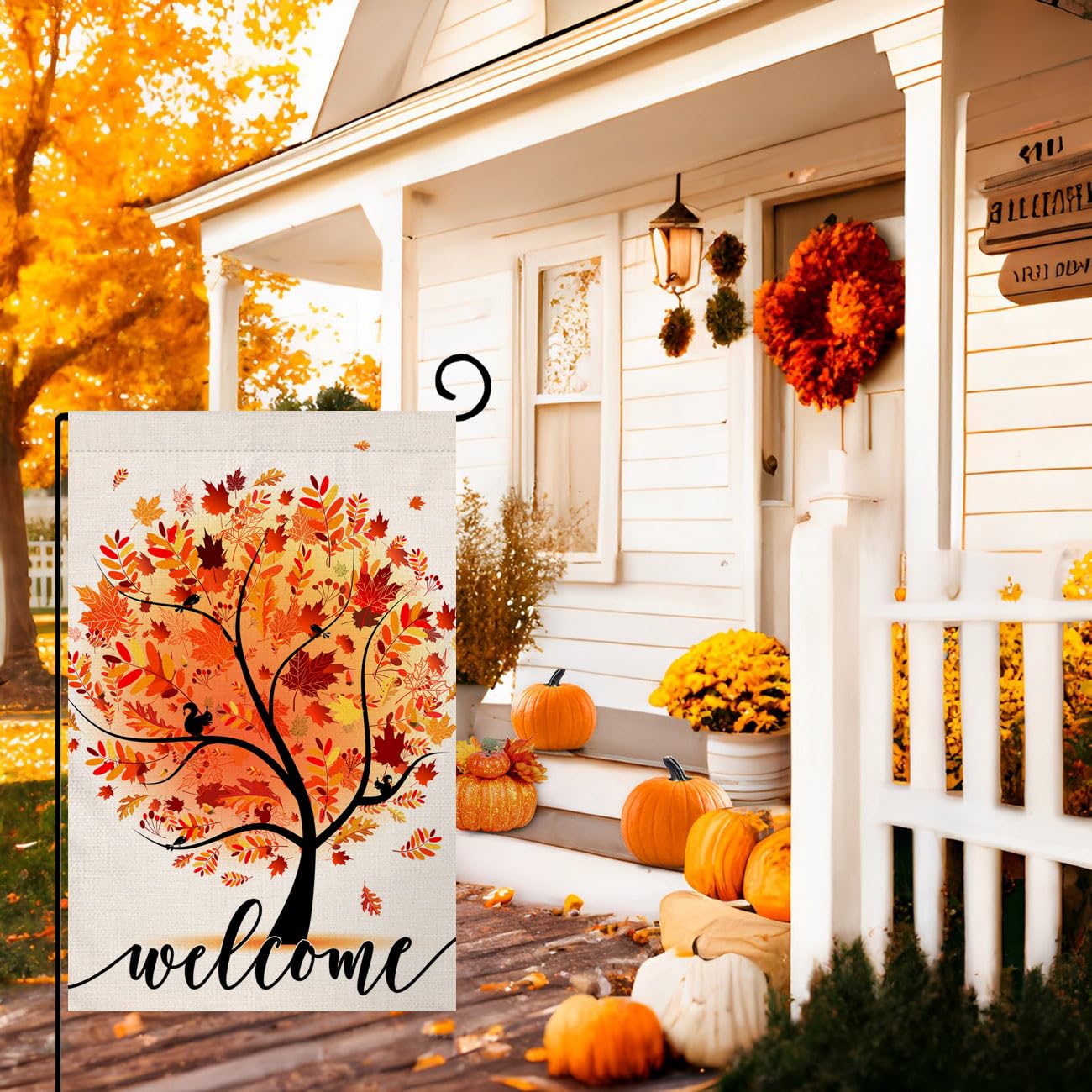 Welcome Fall Tree Garden Flag 12x18 Vertical Double Sided Autumn Maple Leaves Thanksgiving Holiday Outside Decorations Burlap Yard Flag