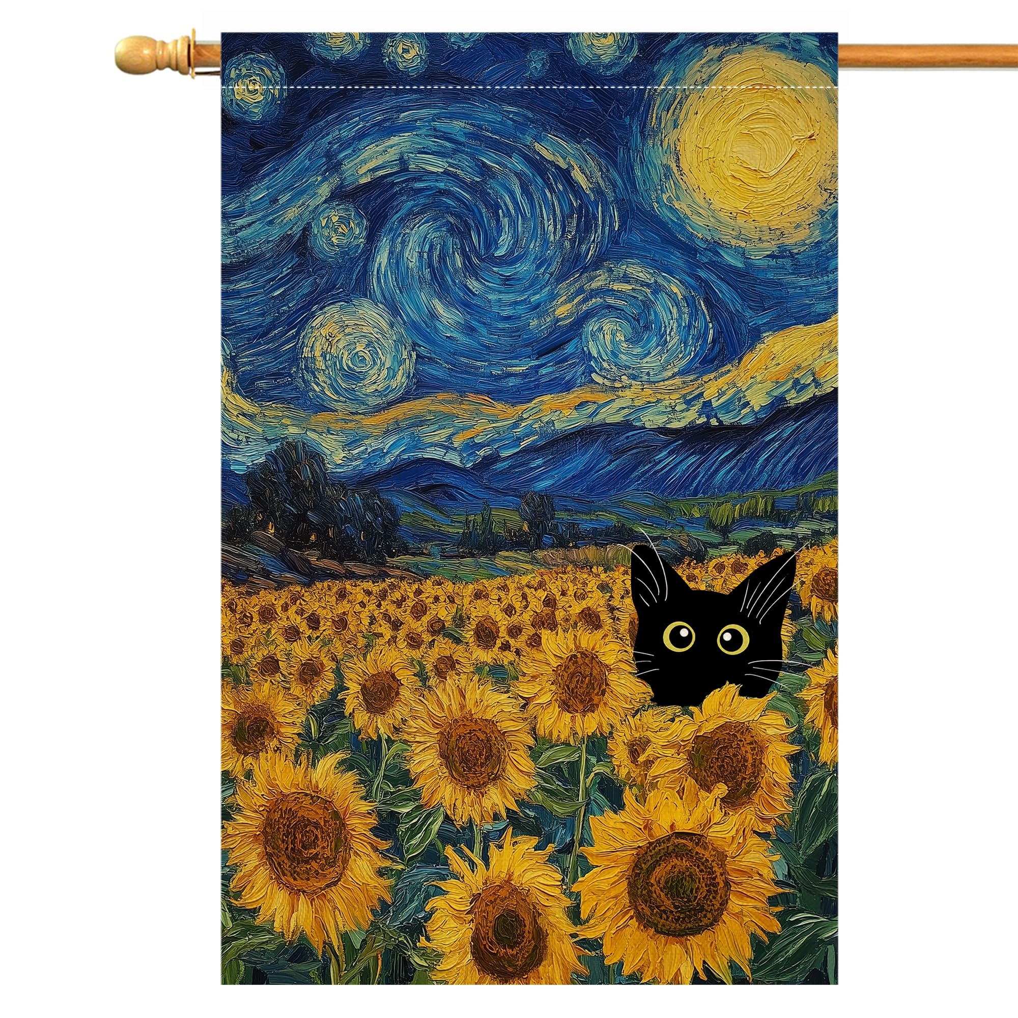 Summer Sunflower Cat Garden Flag 12x18 Vertical Double Sided Blue Sky Welcome Farmhouse Holiday Outside Decorations Burlap Yard Flag