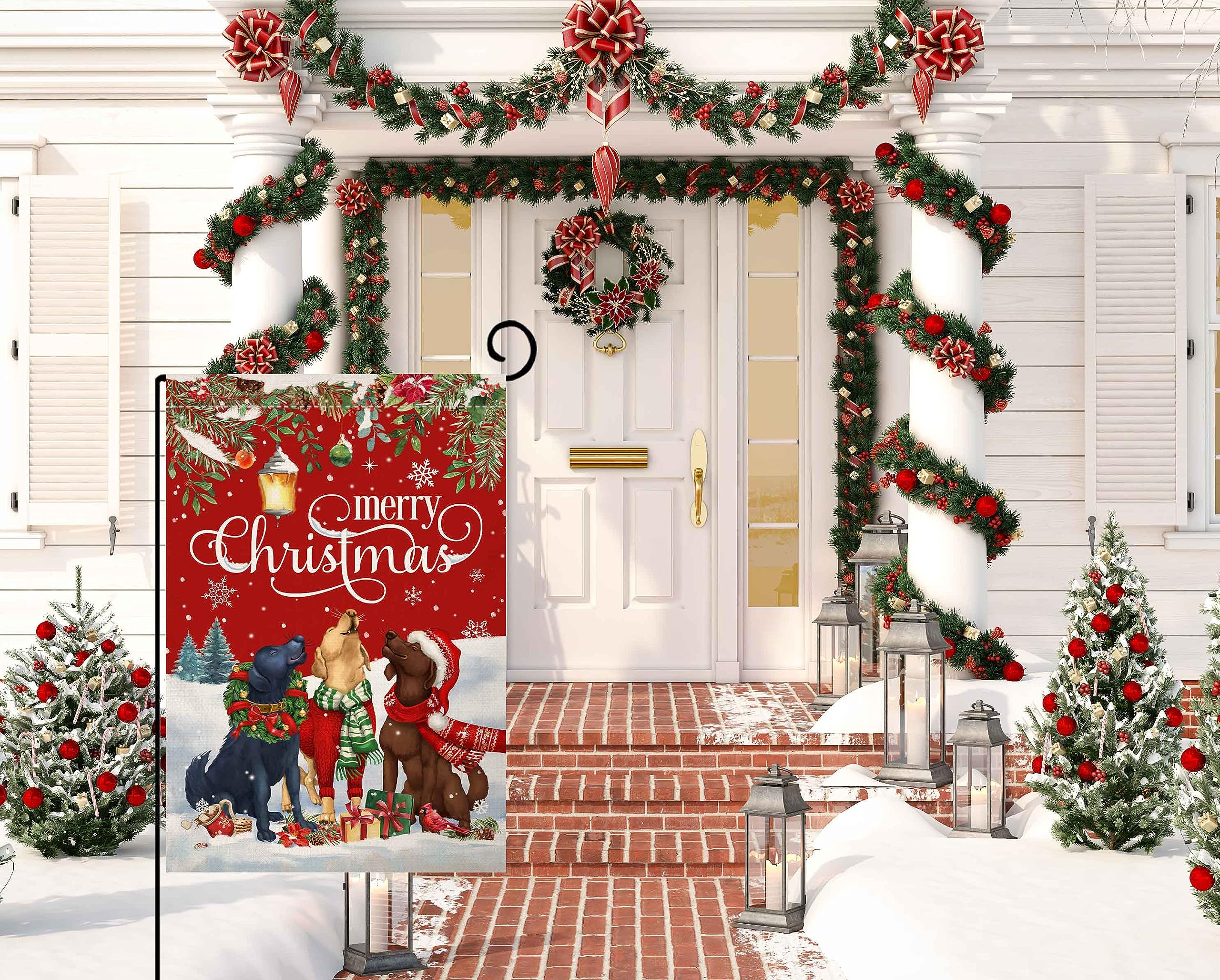 Christmas Dogs Garden Flag Vertical Double Sided Winter Holiday Outside Decorations Burlap Yard Flag
